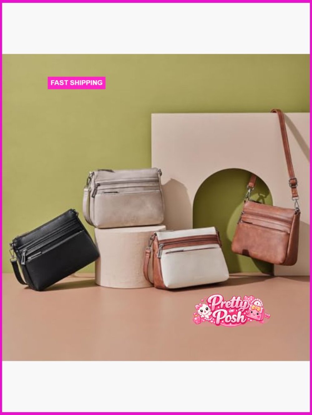 Vegan Leather Crossbody Bag with Adjustable Strap Sling Purse - Picture 3 of 7